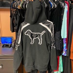Victoria’s Secret PINK Black Dog Logo Hoodie Satin